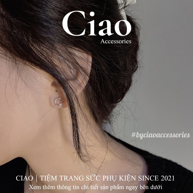 [HOẢ TỐC 1H] Khuyên tai/ Bông tai mạ bạc S925 thiết kế hoạ tiết vòng nguyệt quế Pilla Ciao