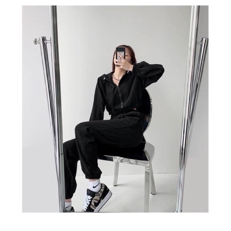 Quần jogger cạp chun bo gấu nỉ nhung tăm kiểu dáng Ulzzang hàng L1 dành cho nữ