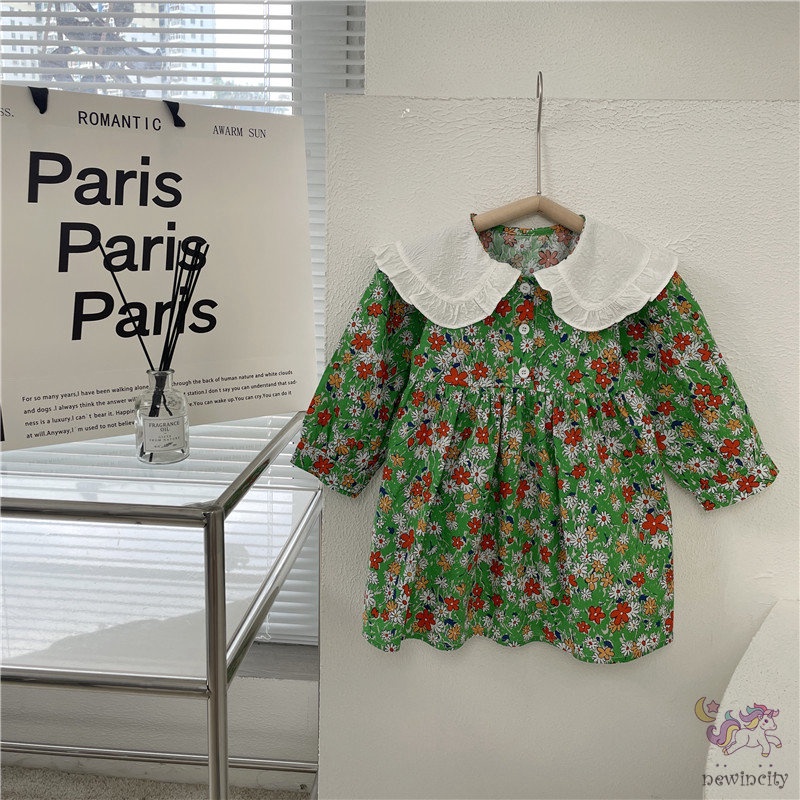 Đầm Công Chúa Tay Dài In Hoa Phong Cách Mori Hàn Quốc Cho Bé Gái