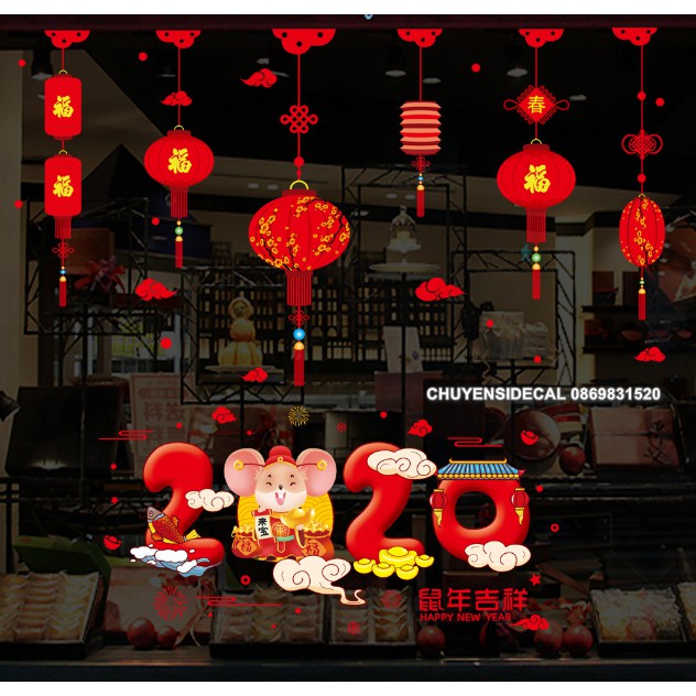 COMBO DECAL DÁN TẾT - RÈM LỒNG ĐÈN PHỐI 2020 ( 2 TẤM )