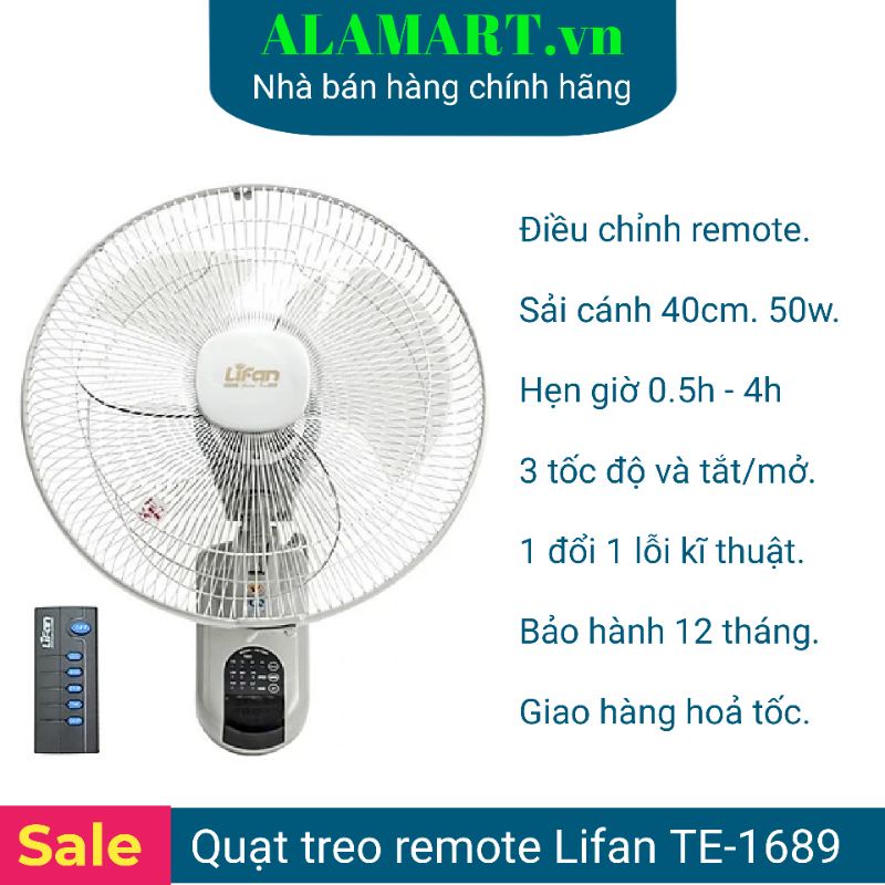 ▲♠∋Quạt Treo Tường remote Lifan TE1689 ( đảo hình sóng)