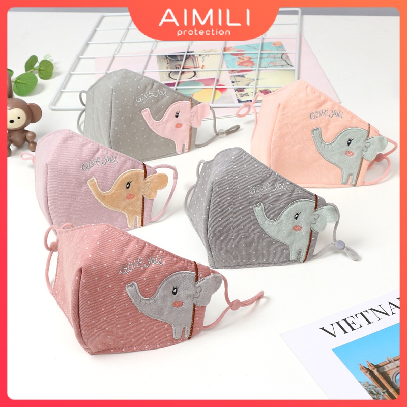 Khẩu Trang cotton Chống Bụi Thoáng Khí In Hình Chú Voi Dễ Thương Có Thể Tái Sử Dụng Cho Bé 3-10 Tuổi