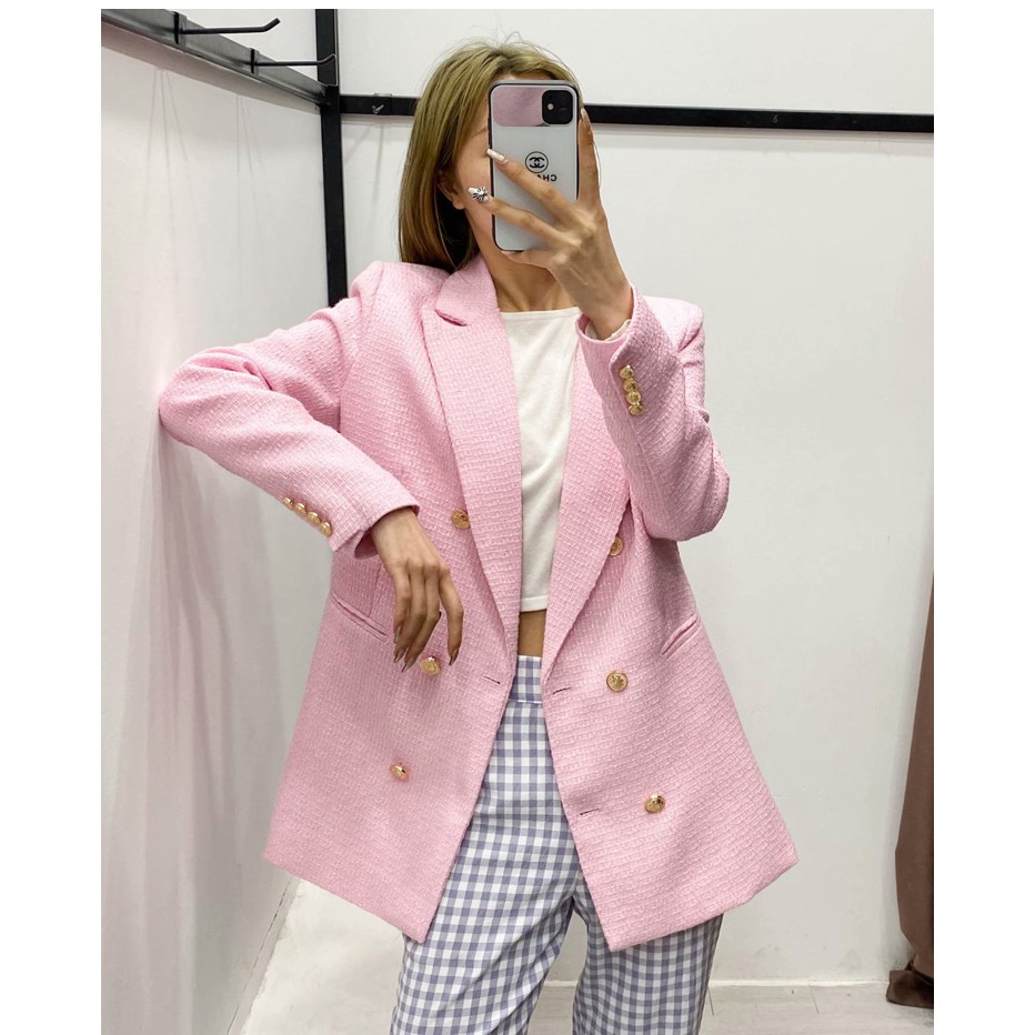 ÁO BLAZER ZRA NỮ MÀU HỒNG VẢI DỆT HAI HÀNG KHUY | BigBuy360 - bigbuy360.vn