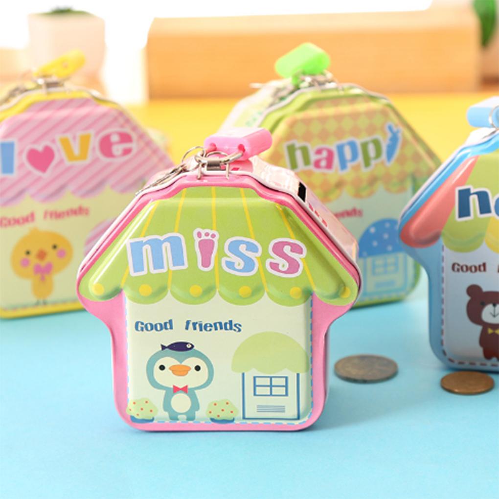 Ống Heo Tiết Kiệm Hình Ngôi Nhà Hoạt Hình Bằng Thiếc Màu Sắc Ngẫu Nhiên Dành Cho Trẻ Em