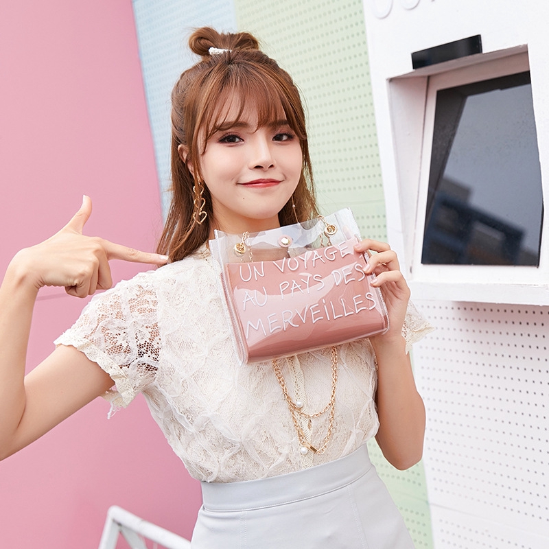 Túi đeo chéo trong suốt phối dây kim loại phong cách Hàn Quốc dành cho nữ