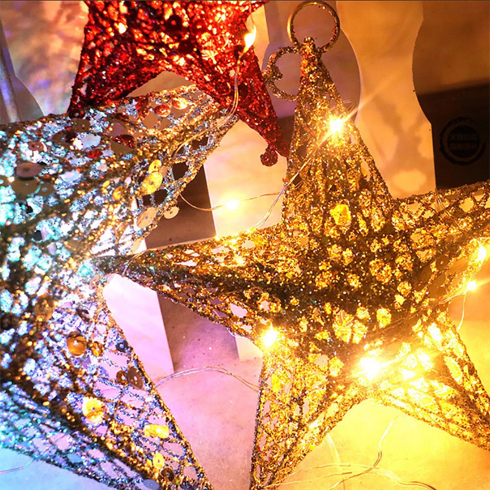 Phụ kiện trang trí cây thông noel hình ngôi sao năm cánh có đèn LED dành cho dịp Giáng Sinh