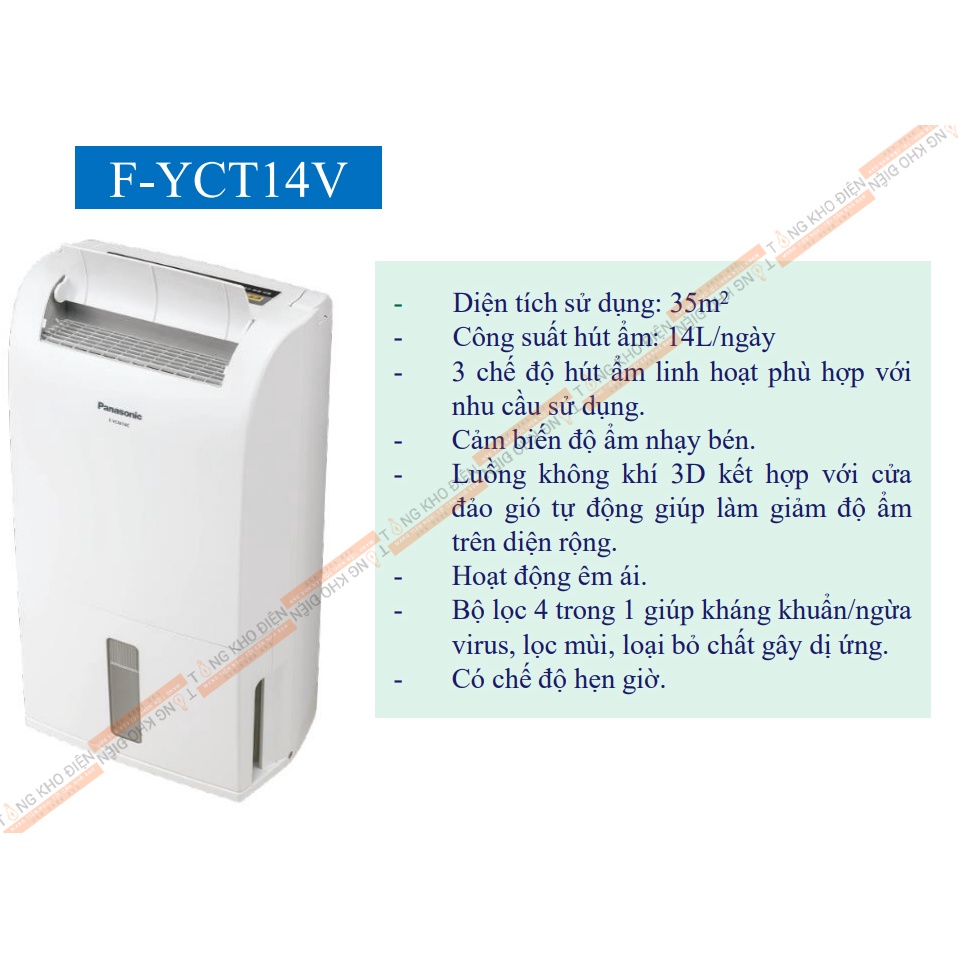 [Mã 44ELSALE1 giảm 5% đơn 3TR] Máy hút ẩm, lọc không khí &amp; diệt khuẩn Panasonic, Model F-YCT14V [CHÍNH HÃNG]