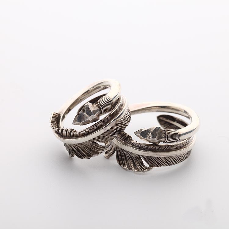 Nhẫn Hở Hình Chiếc Lá/Mũi Tên/Lông Vũ Kiểu retro Nhật Bản Cá Tính Cho Nam
