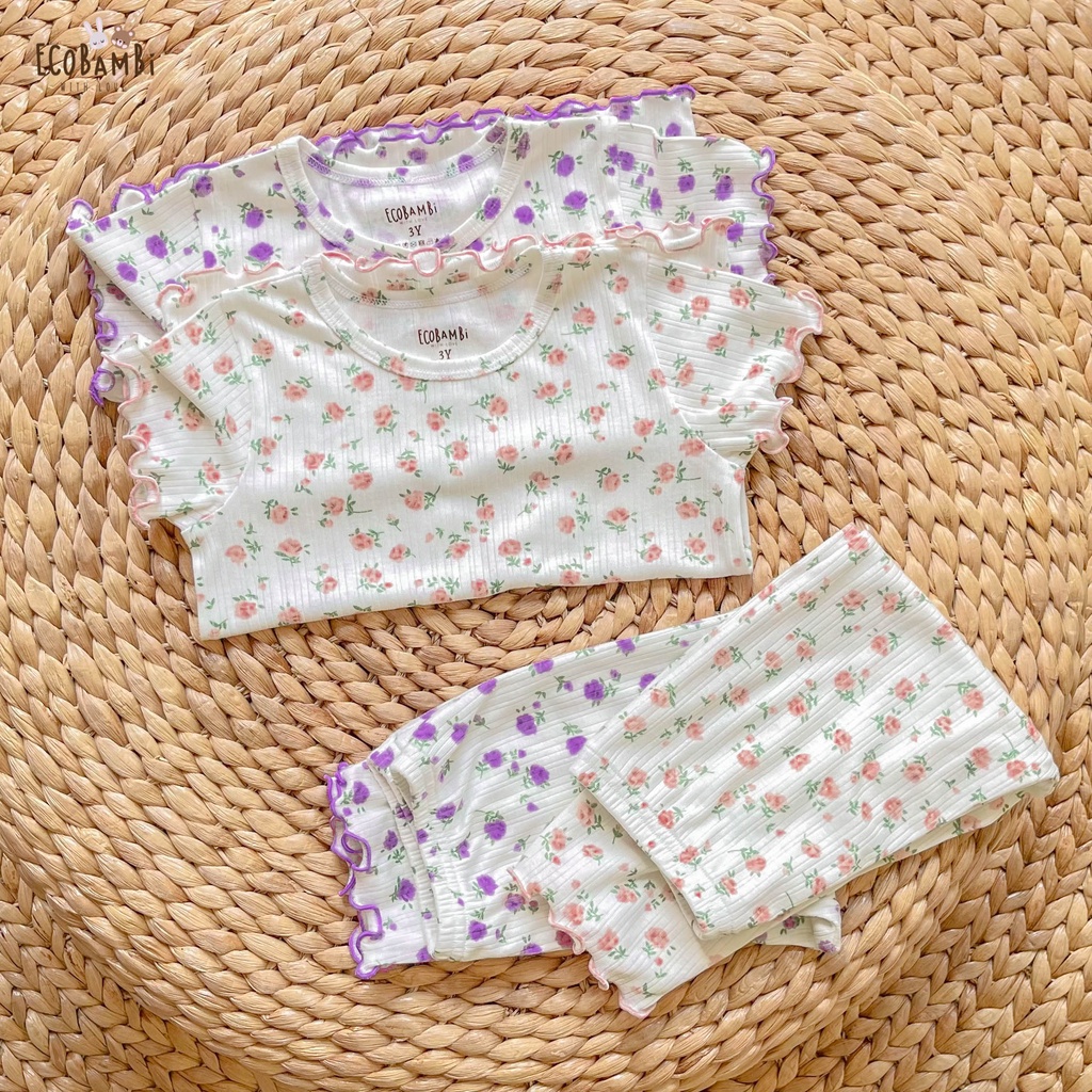 Bộ bé gái TAY NGẮN, QUẦN LỬNG phong cách Hàn Quốc in hoạ tiết hoa nhí dễ thương cho bé yêu - Ecobambi