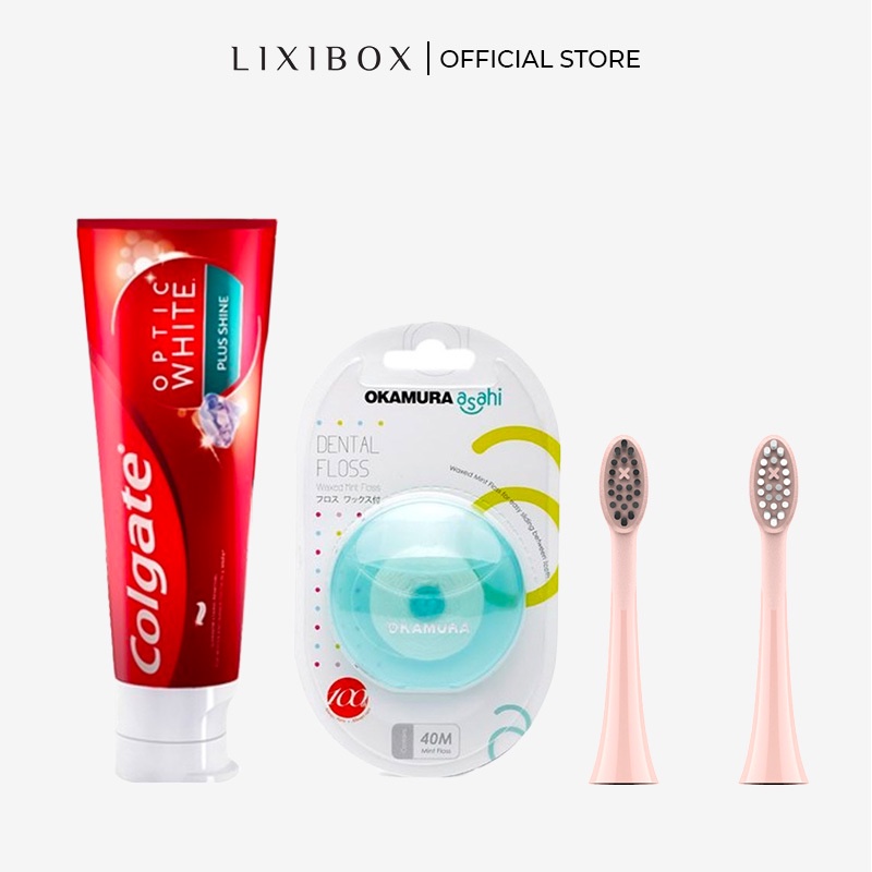 [HB Gift] Combo 2 đầu bàn chải - Rose, Kem đánh răng Colgate 100g, Chỉ nha khoa Okamura