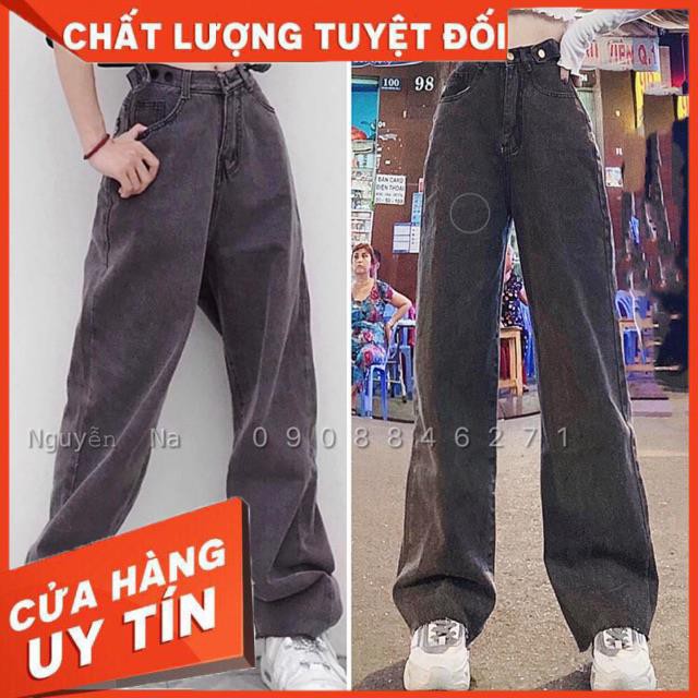 QUẦN JEANS XUÔNG DÀI XÁM LƯNG NẸP NÚT- ảnh thật toàn bộ