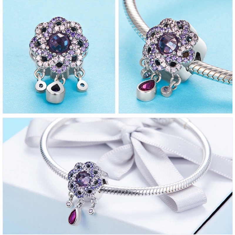 Charm treo bạc s925 màu tím đính đá HÀNG CAO CẤP
