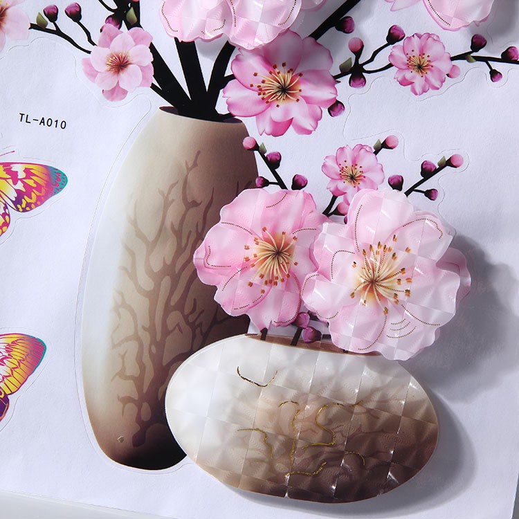 Tranh dán tường bình hoa nổi 3D dán trang trí tường, tủ lạnh, cửa kính - Decal dán tường 3d