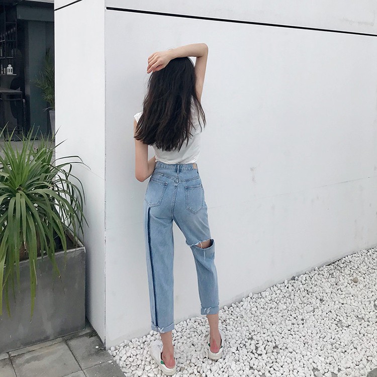 QUẦN JEANS NỮ DÁNG SUÔNG SỌC KẺ THỜI TRANG