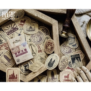 Kimu shop | 45 stickers tem thư nâu cổ điển