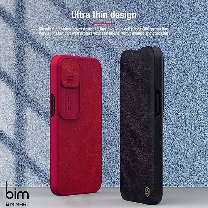 Bao da Nillkin Qin Pro che cam iphone 15/ ip15 pro/ ip1 5plus/ ip15 pro max
