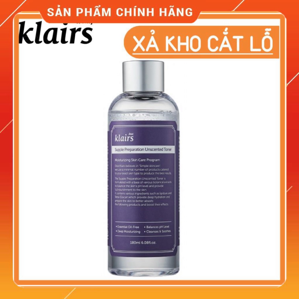 Nước hoa hồng Dear Klairs Supple Preparation Unscented Toner klairs 180ml
