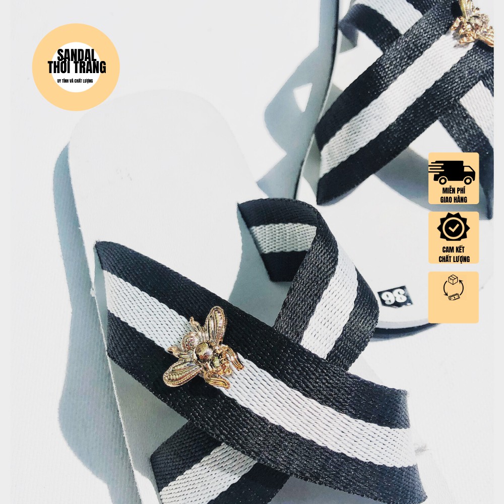 Dép sandal quai chéo nữ nam, SANDALTHOITRANG dù trắng đen full size 30-44 nam nữ