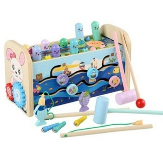 Bộ đồ chơi bằng gỗ cao cấp cho bé trên 1 tuổi - Đập chuột 3 trong 1 mẫu mới 2023 cho bé trai và bé gái kèm đàn nhạc