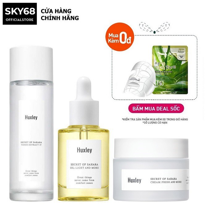 Bộ 3 Sản Phẩm Dưỡng Sáng, Căng Mướt Da Huxley (Toner Extract It 120ml+SR Light And More 30ml+ Kem Fresh And More 50ml)