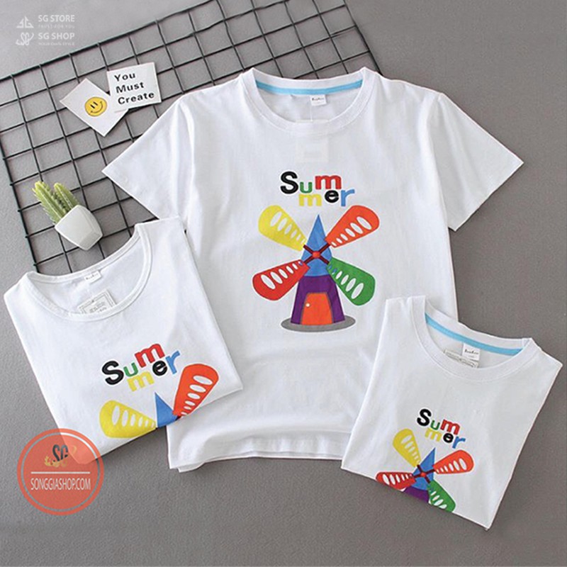 Áo gia đình mẫu Summer thun dày dặn màu trắng GD294T DONGPHUCSG