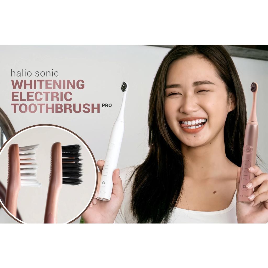 Combo Bàn Chải Điện Làm Trắng Răng Halio Toothbrush PRO Rose Gold  Và Set 7 Miếng Dán Trắng Răng An Toàn Ít Ê Buốt