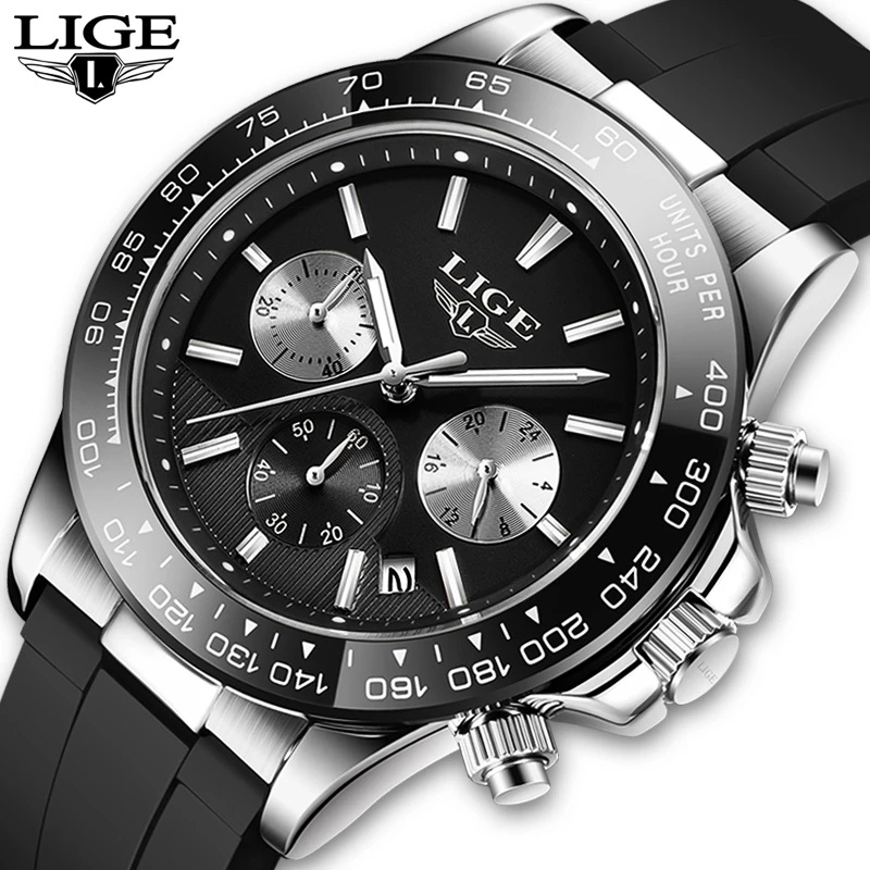 LIGE Đồng Hồ Nam Màu Đen Đồng Hồ Đeo Tay Thể Thao Chống Nước Chính Hãng Mới Nhất Lịch Và Hộp Đồng Hồ Bấm Giờ Wth