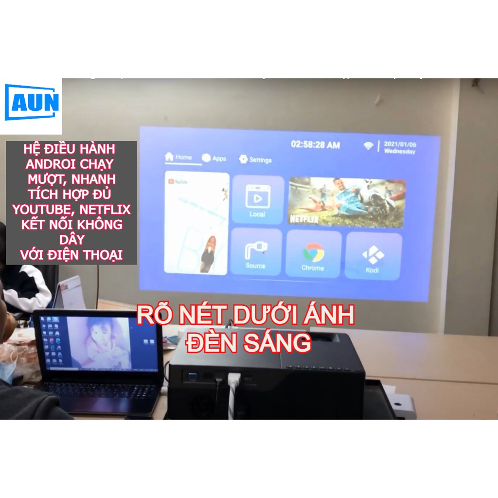 [NÉT NHẤT PHÂN KHÚC] Máy chiếu FULL HD- AUN F175- ĐỘ SÁNG CAO, ĐỘ NÉT CAO, TÍCH HỢP ANDROI, KẾT NỐI ĐIỆN THOẠI KHÔNG DÂY