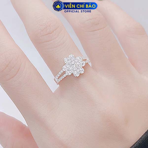 Nhẫn bạc nữ cỏ 4 lá đính đá sang chảnh chất liệu bạc S925 thời trang phụ kiện trang sức nữ Viễn Chí Bảo N400001