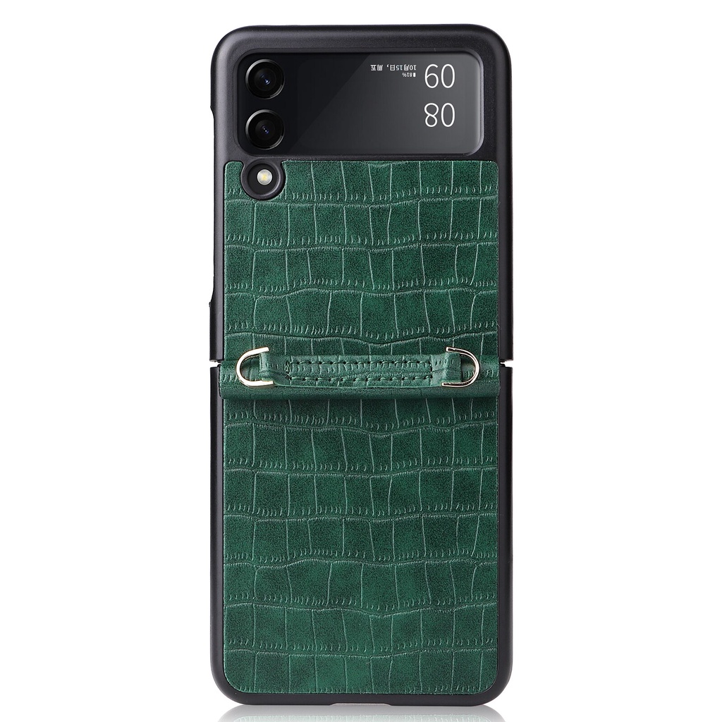 Ốp điện thoại PC họa tiết da cá sấu có dây đeo cho Samsung Galaxy Z Flip 3 5G