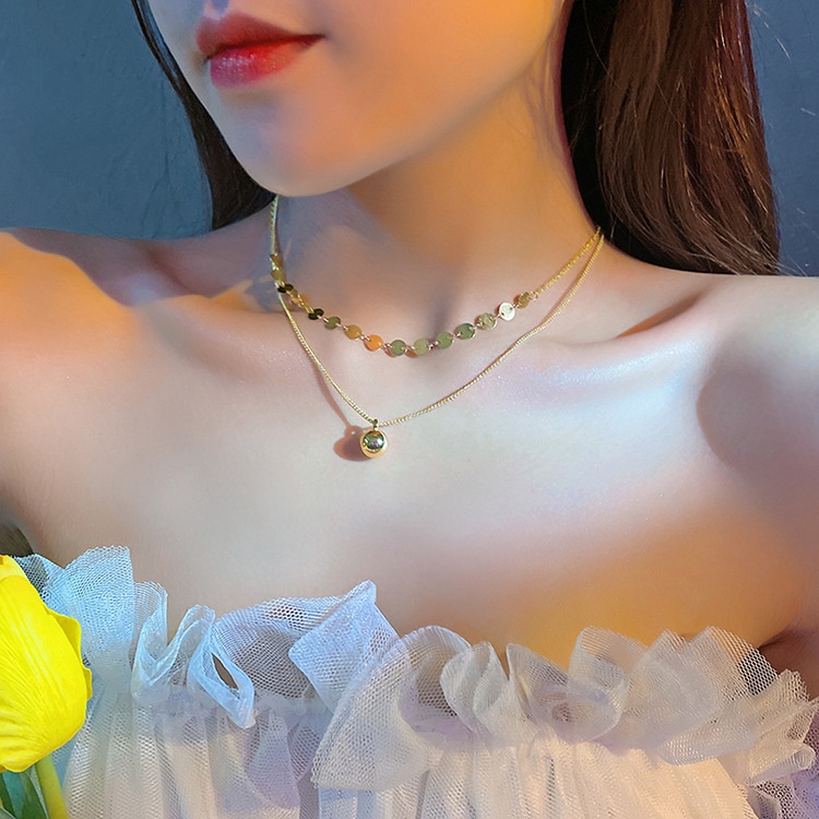 Vòng cổ 2 tầng vàng kim mảnh tròn sành điệu VC141