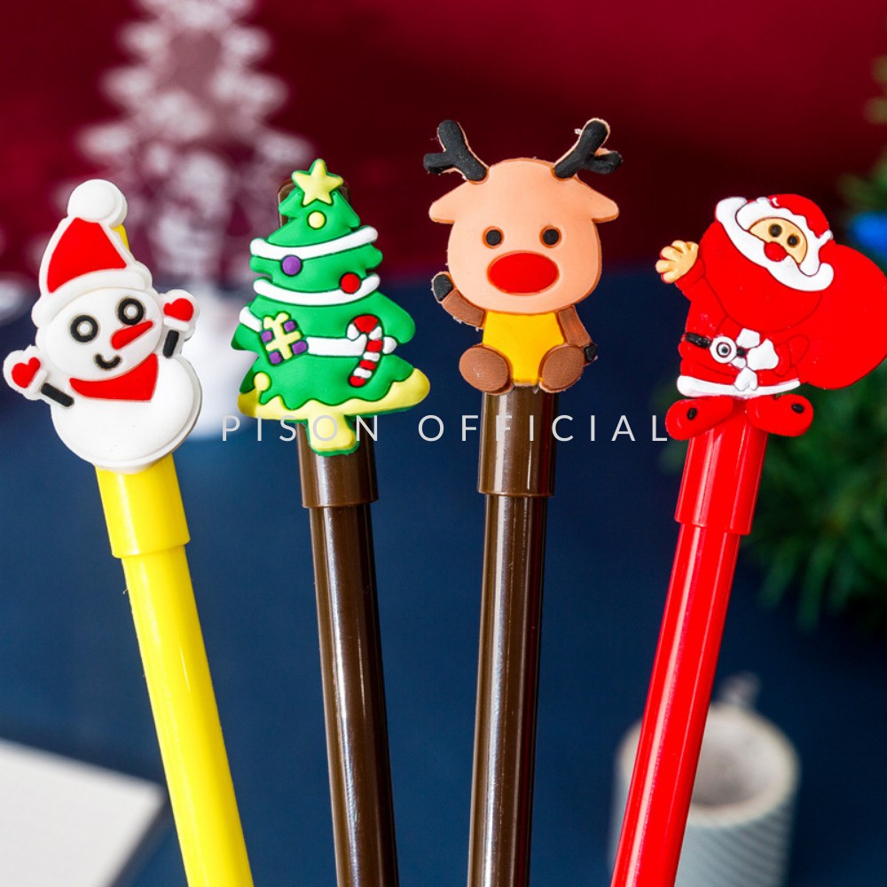 Bút bi nước mực gel Nhiều mẫu hình Noel Pison, mực đen ngòi kim 0.38mm - 1 cái