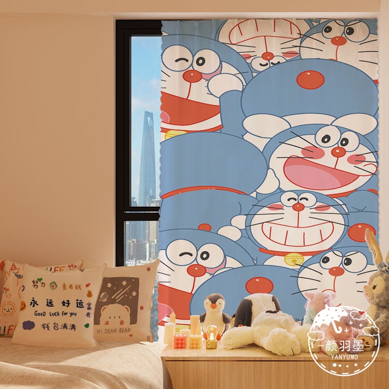 Rèm Vải Dán Tường Tự Dính Họa Tiết Hoạt Hình Doraemon Đơn Giản Trang Trí Nhà Cửa