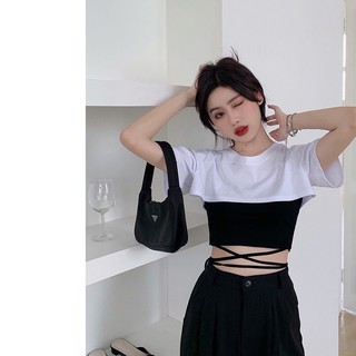 Áo cột eo phối croptop [bảng trắng phối đen và đen phối trắng]