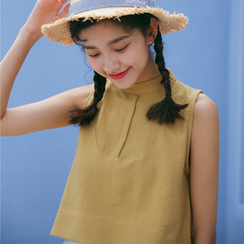 Áo Không Tay Màu Trơn Phối Bèo Phong Cách Hàn Quốc Thời Trang Mùa Hè Mới Cho Nữ