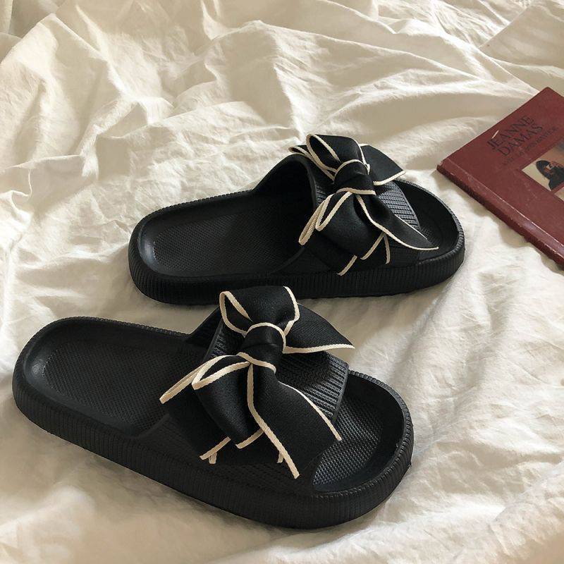 Dép nơ tiểu thư siêu xinh 2 màu trắng đen ngọt ngào đáng yêu