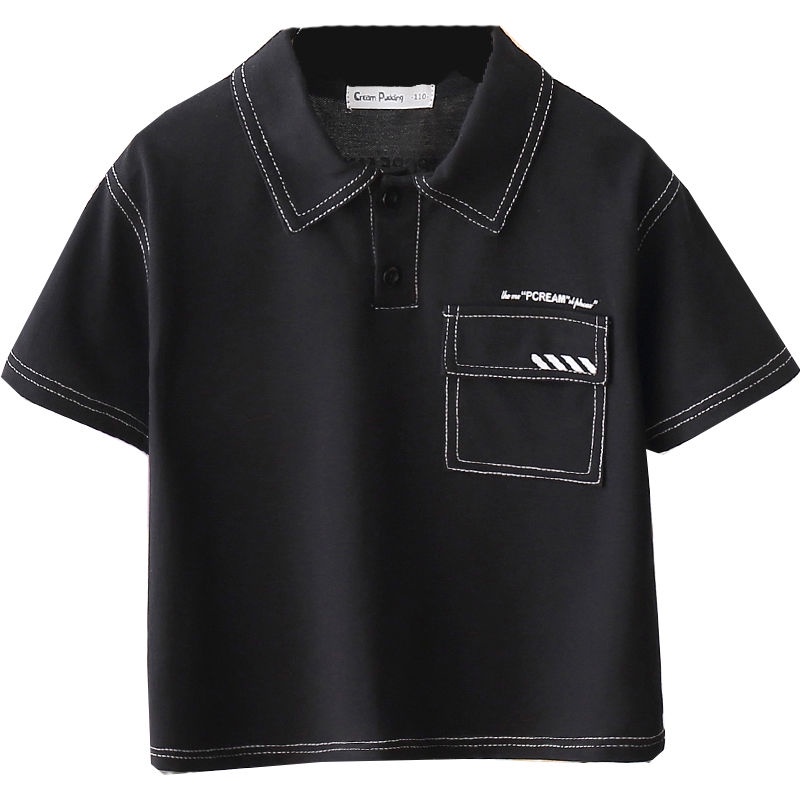 Set Đồ Thể Thao Mùa Hè Gồm Áo Thun Tay Cộc Có Cổ + Quần Bằng Cotton Trơn Phong Cách Phương Tây Cho Bé Trai