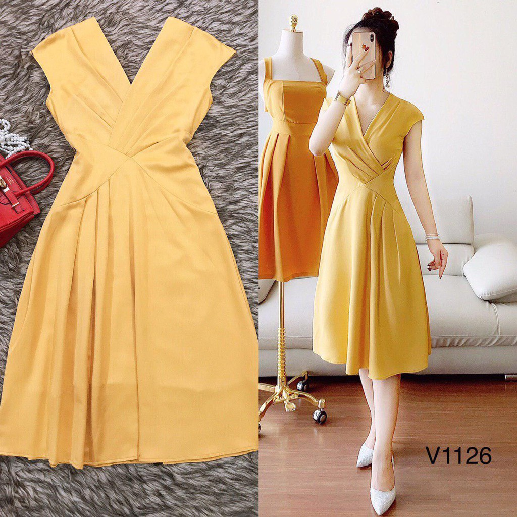 [ xả kho ] MiD Đầm Vàng sang Mie Design hào hoa thanh lịch V1126 Mie Design {kèm ảnh thật}