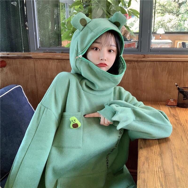 Áo Hoodie Mũ Ếch ❤️ Áo nỉ bông nữ khóa ZIP mũ form rộng style cá tính SIÊU HOT ❤️ | BigBuy360 - bigbuy360.vn