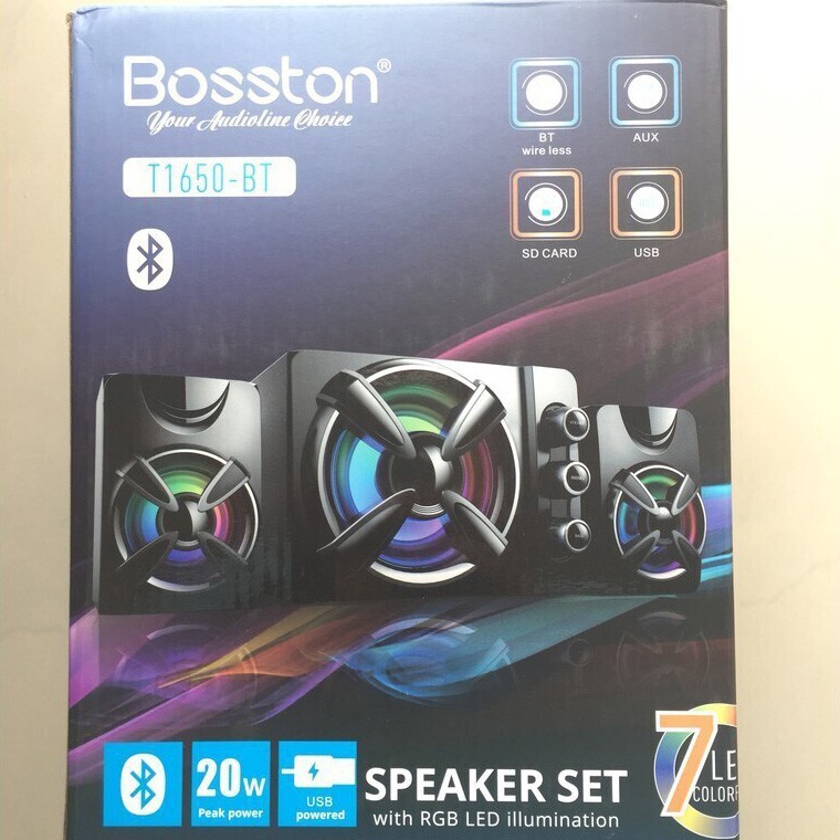 Loa vi tính 2.1 kiêm Bluetooth USB thẻ nhớ Bosston T1650-BT 20W led RGB 7 màu -