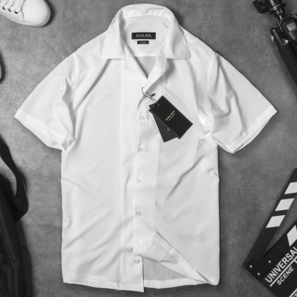 Áo sơ mi nam ngắn tay lụa trắng công sở cao cấp Hamino cộc tay lỡ chất lụa mềm mại thoải mái form slimfit thời trang | BigBuy360 - bigbuy360.vn