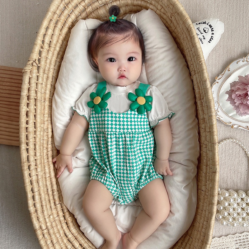 Áo Liền Quần Giả Hai Mảnh Họa Tiết Hoa Dễ Thương Cho Bé Gái 2280
