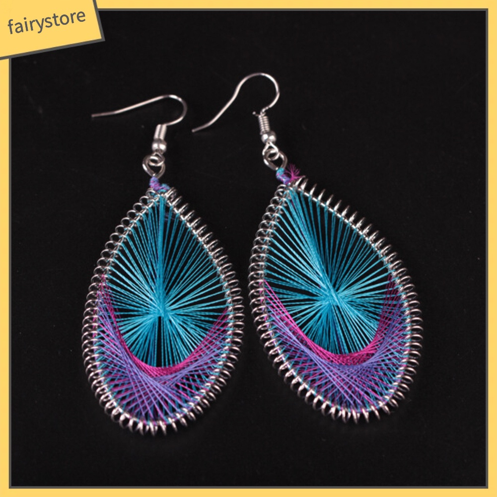 Bông tai giọt nước phối lụa nhiều màu sắc phong cách Bohemian