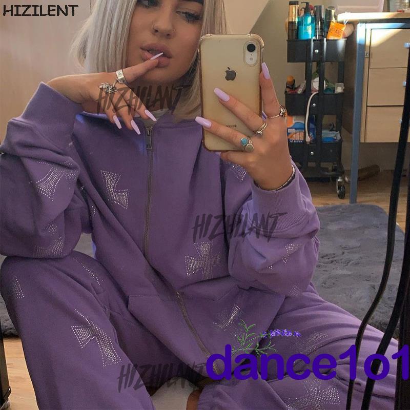 Áo hoodie tay dài in họa tiết đan chéo đính đá thời trang cho nữ