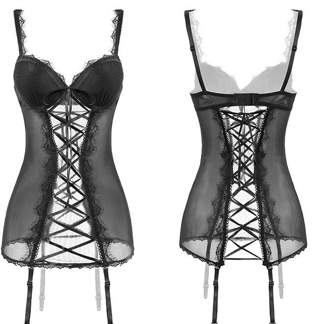 Váy ngủ 2 dây sexy - đầm ngủ thắt dây corset gợi cảm mới lạ kèm kẹp nịt tất