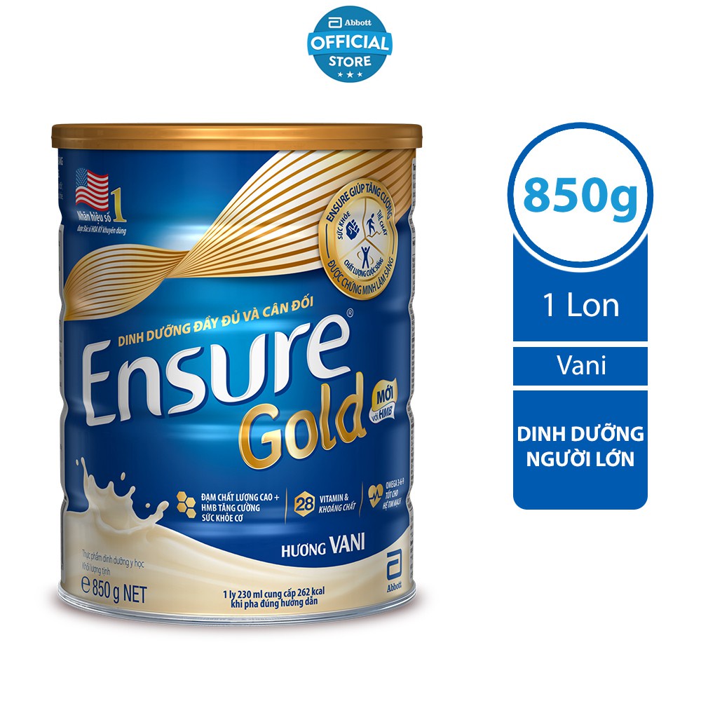 Sữa bột Ensure Gold HMB 850g mẫu mới hương Vani