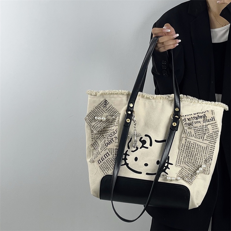 Túi Tote 【Túi đeo vai mát mẻ túi y2k túi vải thêu túi Hello Kitty của phụ nữ】