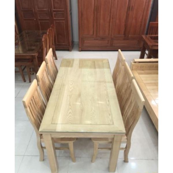 bộ bàn ăn gỗ sồi khung tranh 6 ghế , bộ bàn ăn gỗ