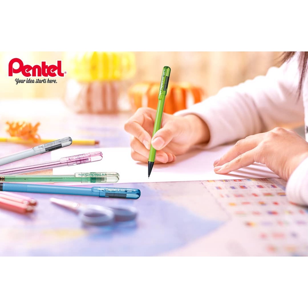 Bút chì kim Caplet Pentel Nắp Đậy 0.5mm A105C / Chì Kim Vỏ Nhựa Màu Neon Ngòi 0.5mm / Thiết Kế Thân Bút Nhỏ Dài Và Nhẹ
