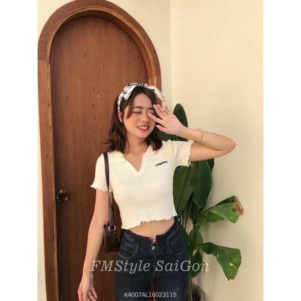 Áo croptop ôm chữ thêu Bigsize , áo len tăm cổ đức teen hot